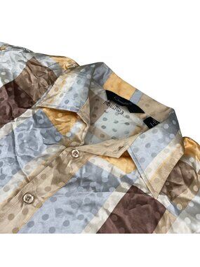 VTG Genelli Men's 100% Silk S/S Button Shirt Brown/Gray Geometric • Small